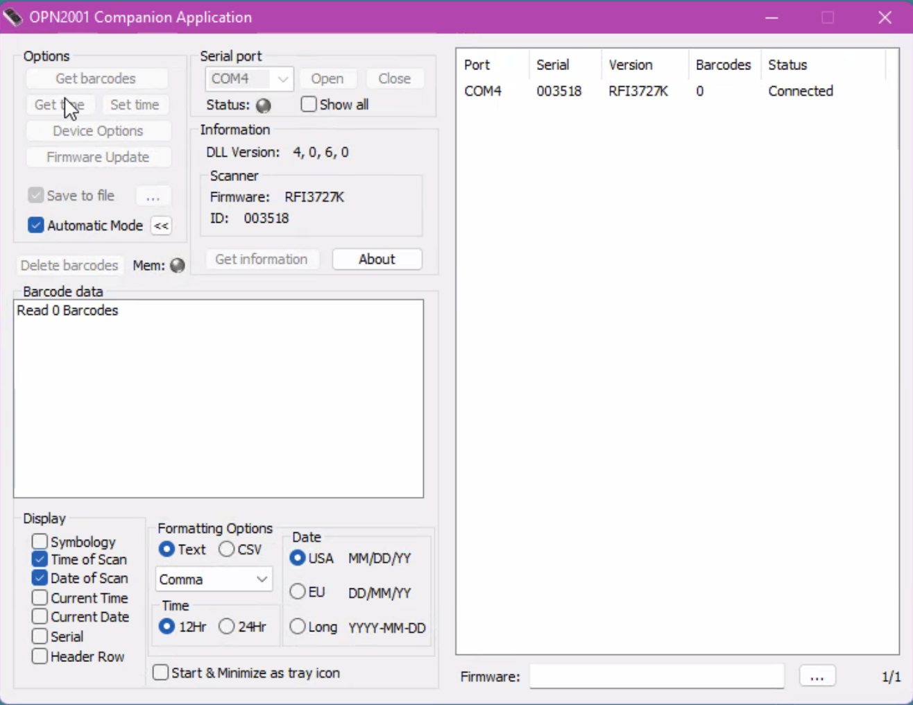 Opticon 2004 Batch Scanner Information & Setup Guide